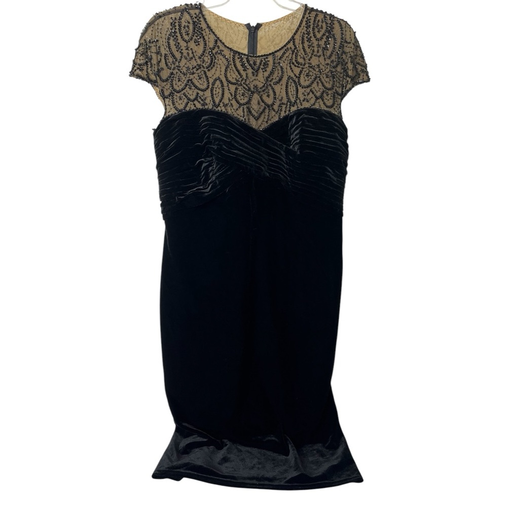 Tadashi Collection Black‎ Velvet Beaded Sleeveless Dress Ruched Bust Womens XL